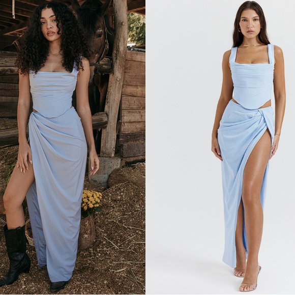 House of CB 'Vesper' Soft Blue Maxi Skirt NWOT - Picture 3 of 10